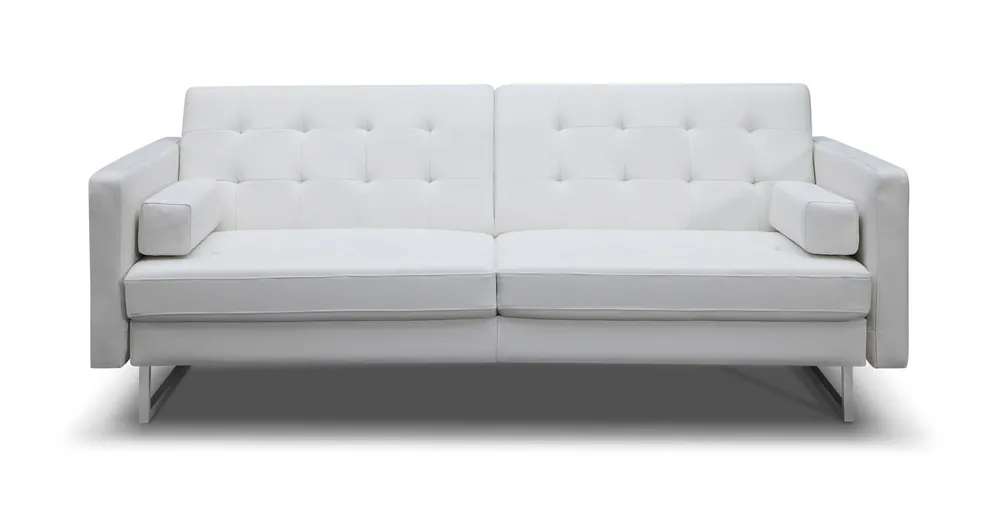 80" White Faux leather and Silver Sofa By Homeroots Special Offer