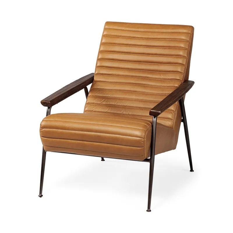 37" Tan And Brown Faux Leather Tufted Arm Chair By Homeroots Fresh Stock