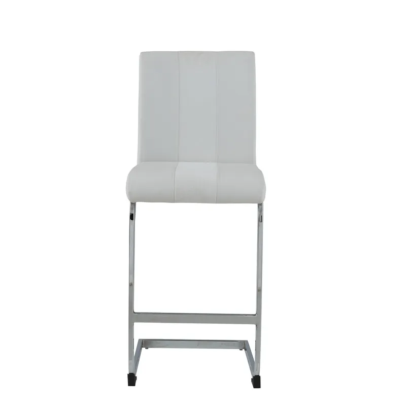 Set Of 4 White Two Tone Barstools With Silver Tone Metal Base By Homer Modern