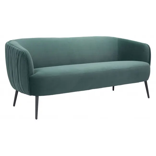 Premium Glam Green Pleated Velvet with Black Sofa By Homeroots