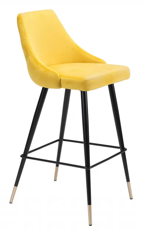 Seasonal Sale 41" Yellow And Black Steel Low Back Bar Height Chair With Footrest By