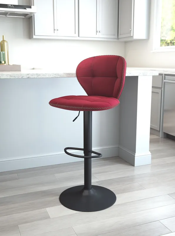 One Day Deal 35" Red And Black Steel Swivel Low Back Counter Height Bar Chair With