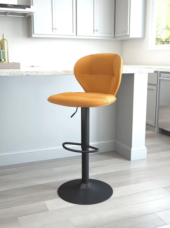 Limited Time 24" Yellow and Black Steel Swivel Low Back Counter Height Bar Chair wi