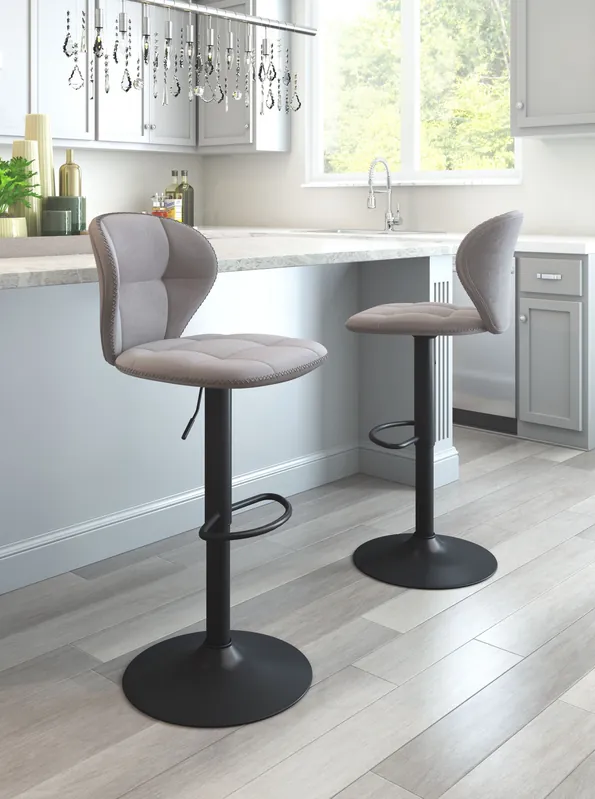 35" Gray And Black Steel Swivel Low Back Counter Height Bar Chair With Free Delivery