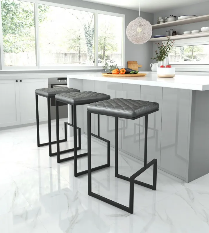30" Gray And Black Steel Backless Bar Height Chair With Footrest By Ho Money Back Guarantee