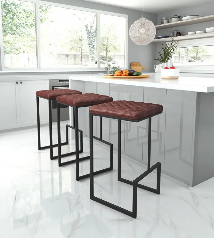 30" Brown And Black Steel Backless Bar Height Chair With Footrest By H Hassle-Free Returns