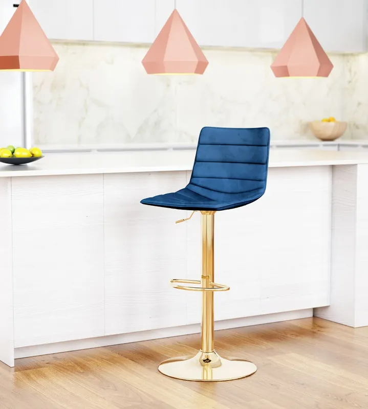35" Dark Blue And Gold Steel Low Back Counter Height Bar Chair With Fo Weekend Sale