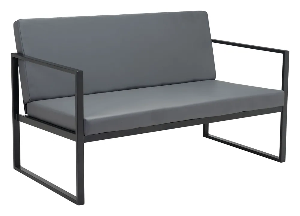 While Supplies Last 45" Gray Faux Leather And Black Metal Contemporary Sofa By Homeroots