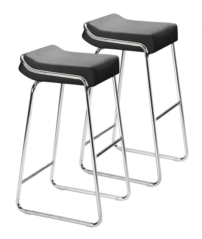 Set Of Two 33" Black Faux Leather And Chrome Backless Bar Height Chair Exclusive Offer
