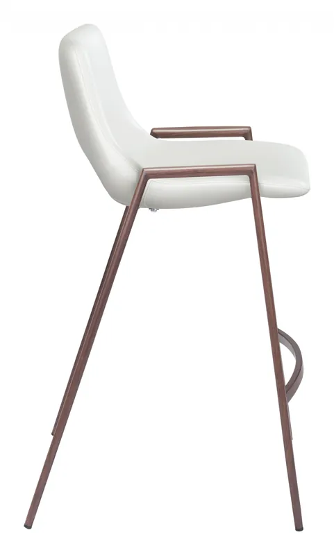 Free Shipping Set Of Two 36" White And Brown Steel Low Back Counter Height Bar Chair