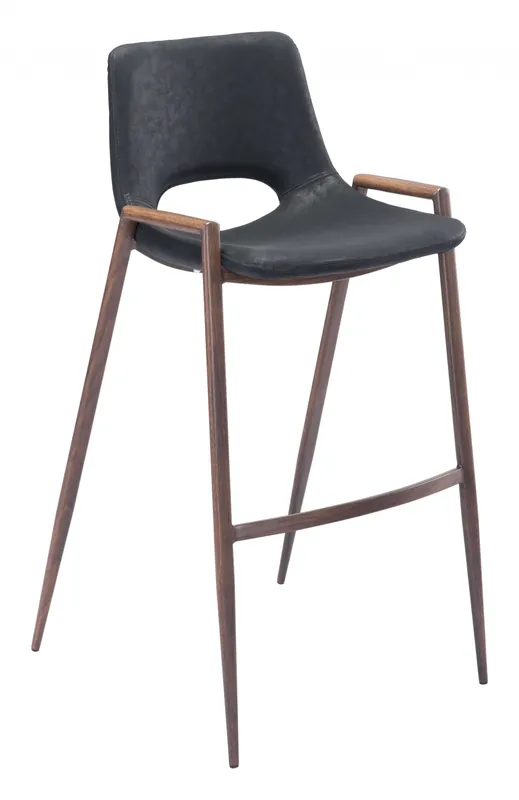Set Of Two 39" Black And Brown Steel Low Back Bar Height Chairs With F Clearance