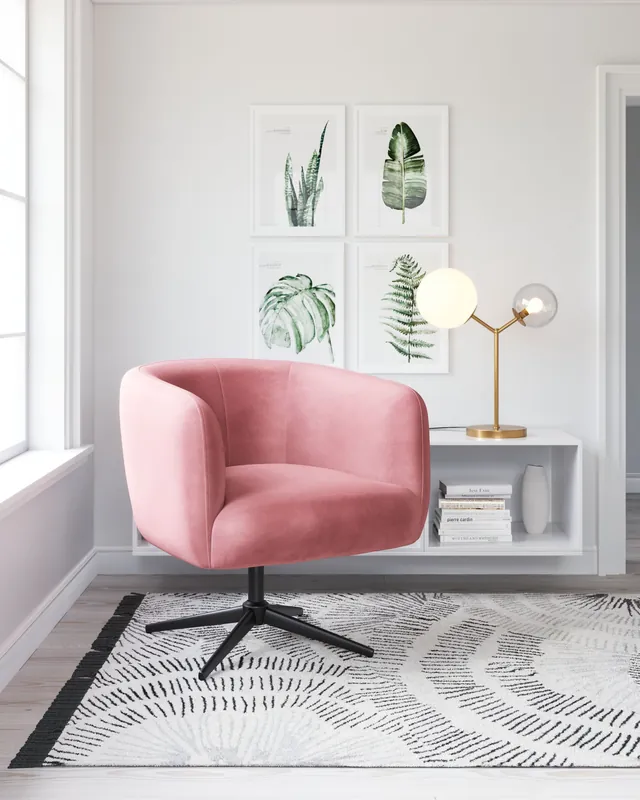 30" Pink And Black Velvet Swivel Barrel Chair By Homeroots Hot Picks