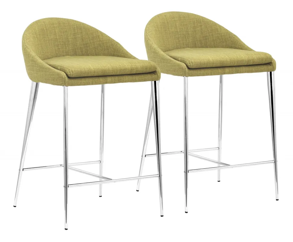 Set Of Two 30" Green and Steel Low Back Counter Height Bar Chairs By H Free Shipping