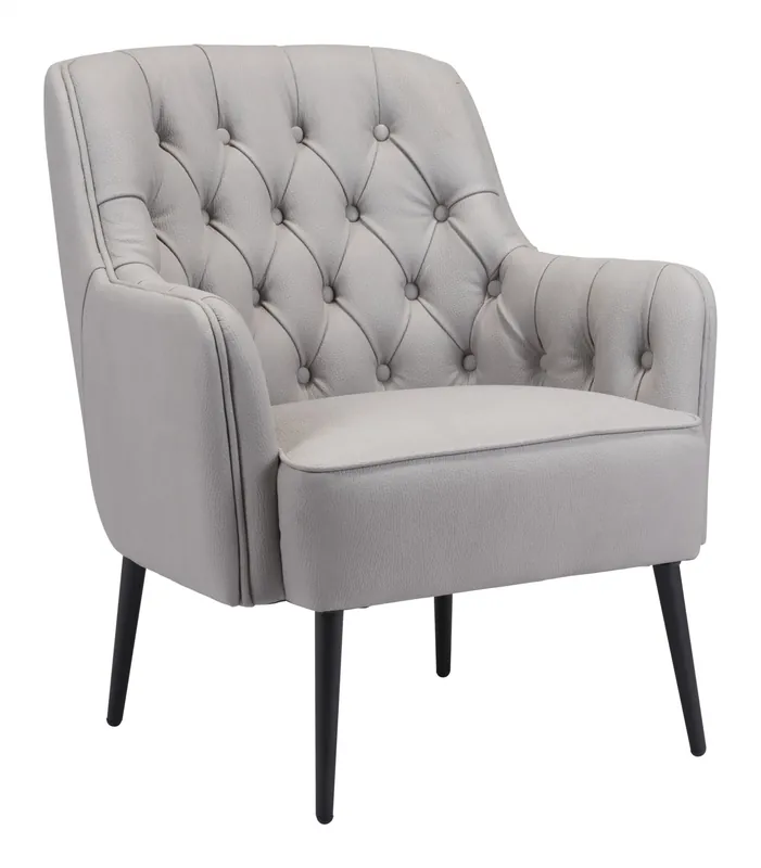 29" Grey Faux Leather And Black Tufted Arm Chair By Homeroots Genuine