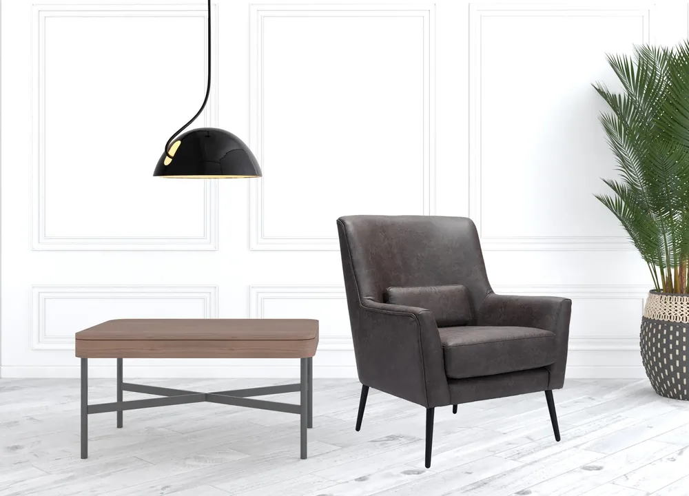Luxury 29" Grey Faux Leather And Gold Arm Chair By Homeroots