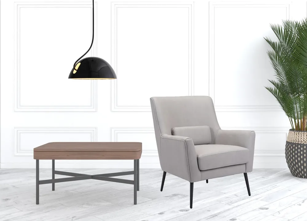 Authentic 29" Grey Faux Leather And Black Arm Chair By Homeroots