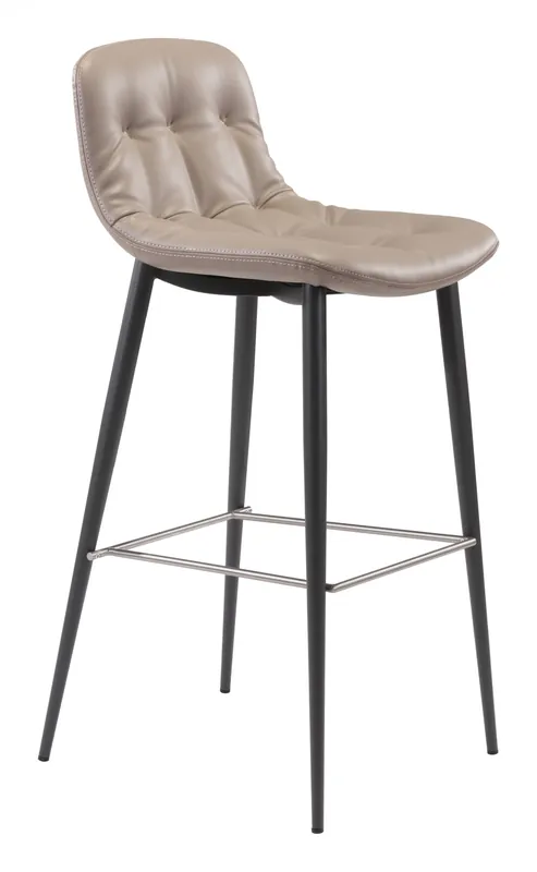 Crafted Set Of Two 40" Taupe Faux Leather and Black Bar Height Chairs By Homer