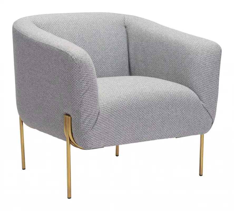 Genuine 31" Gray And Gold Linen Barrel Chair By Homeroots