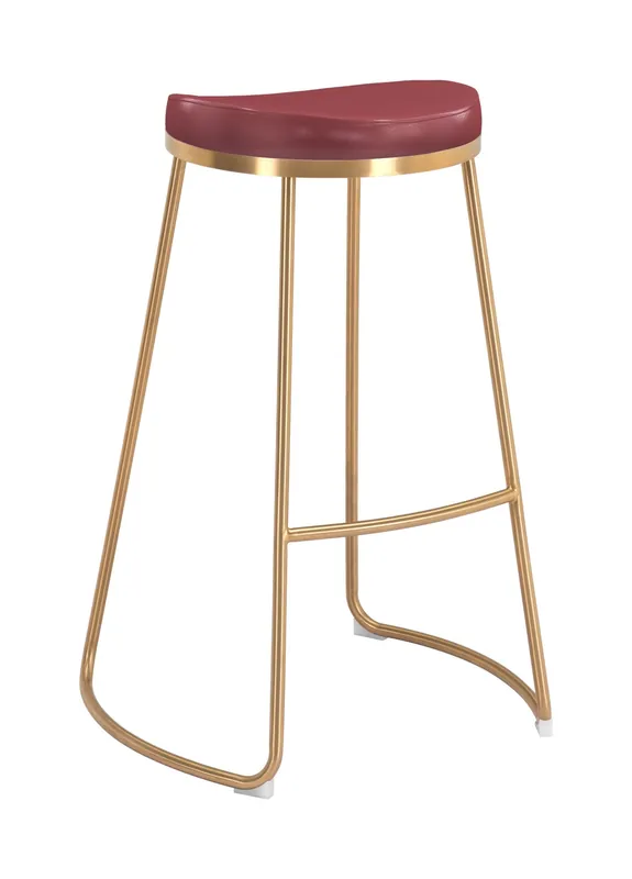 Free Returns Set Of Two 31" Burgundy And Gold Steel Backless Bar Height Chairs With