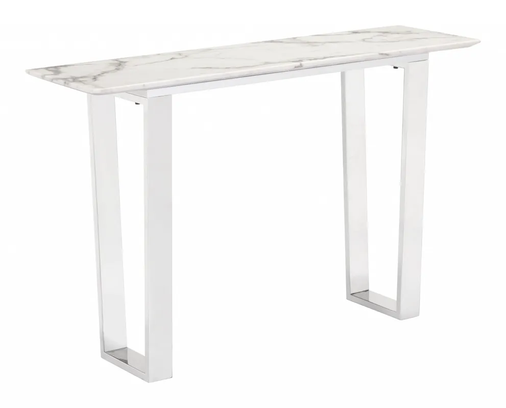 Designer's Choice White Faux Marble and Steel Console Table By Homeroo Modern