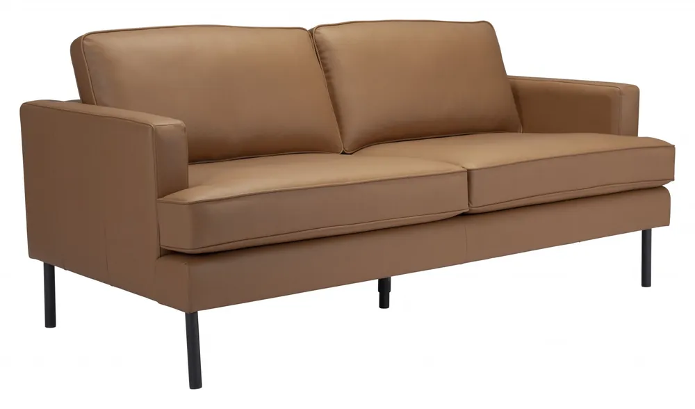 Factory Price 72" Camel Brown Faux Leather And Black Metal Sofa By Homeroots