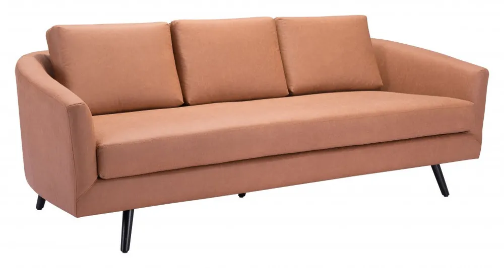 79" Brown Simplicity Faux Leather And Black Sofa By Homeroots Brand New