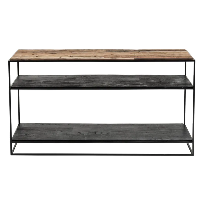 55" Natural and Black Frame Console Table With Storage By Homeroots Mega Sale