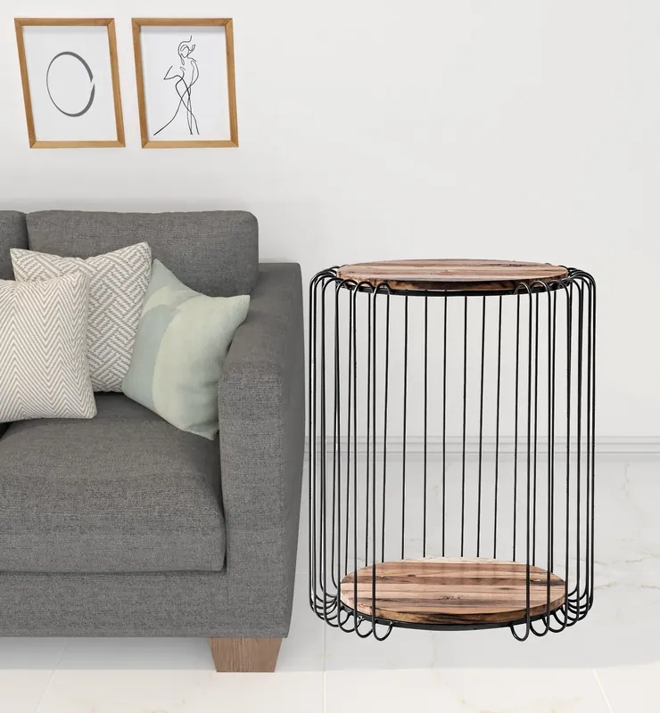 Fast Shipping 24" Modern Black and Rustic Brown Round End Table By Homeroots