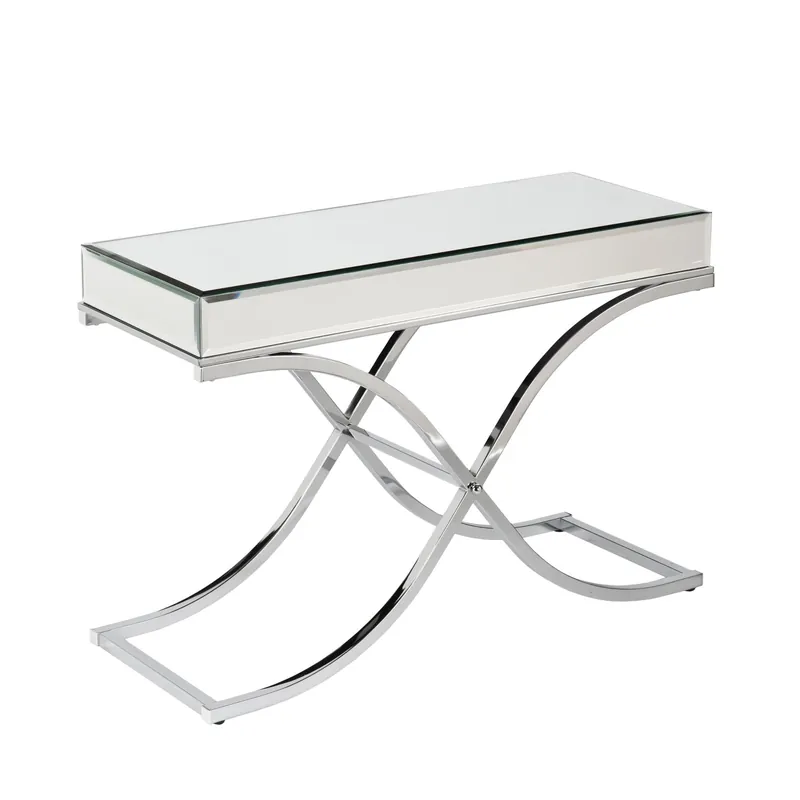 42" Silver Mirrored Glass Cross Leg Console Table By Homeroots One Day Deal