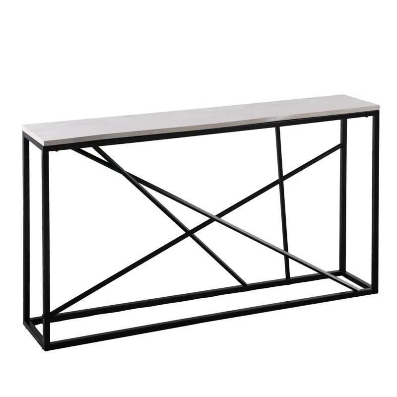 Direct From Factory 52" White and Black Faux Marble Frame Console Table By Homeroots