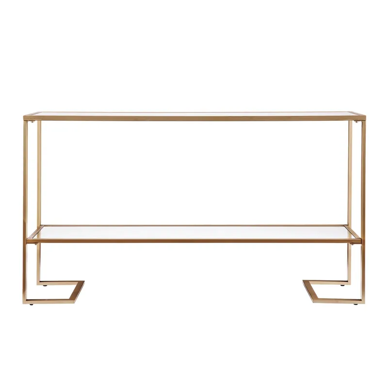52" Clear and Gold Glass Mirrored Frame Console Table With Storage By Best Seller