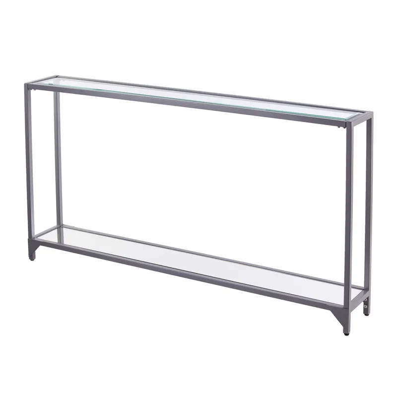 Secure Checkout 56" Clear and Silver Glass Mirrored Floor Shelf Console Table With Sto