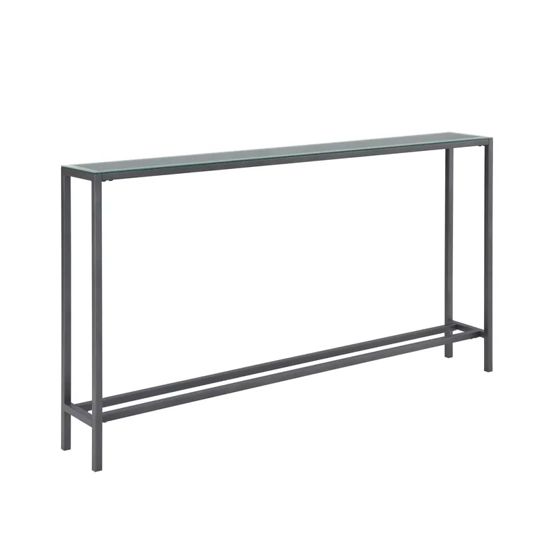 56" Black and Gunmetal Mirrored Glass Console Table By Homeroots While Supplies Last