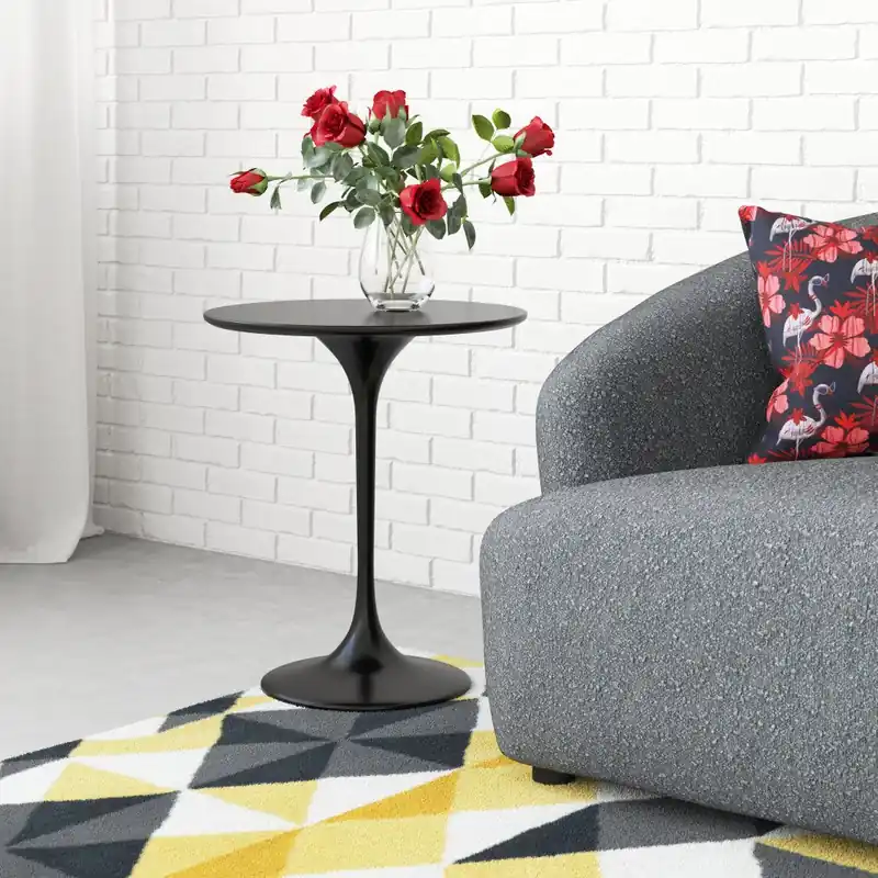 23" Black Manufactured Wood and Steel Round Pedestal End Table By Home Sale