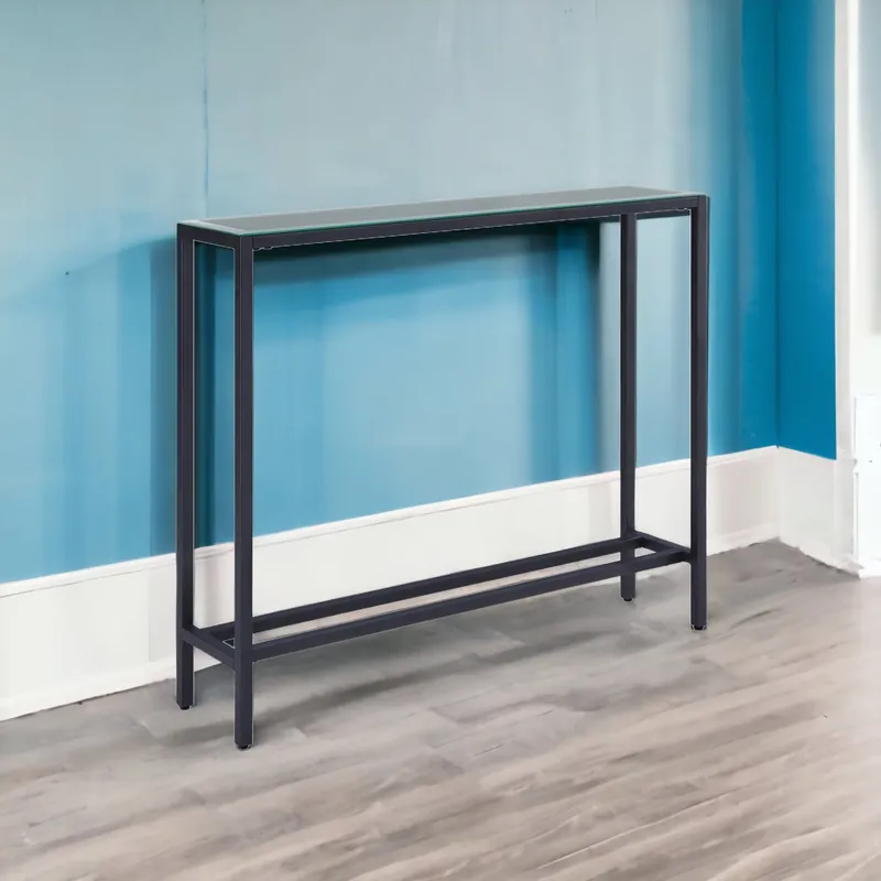36" Black and Gunmetal Mirrored Glass Console Table By Homeroots New Arrival