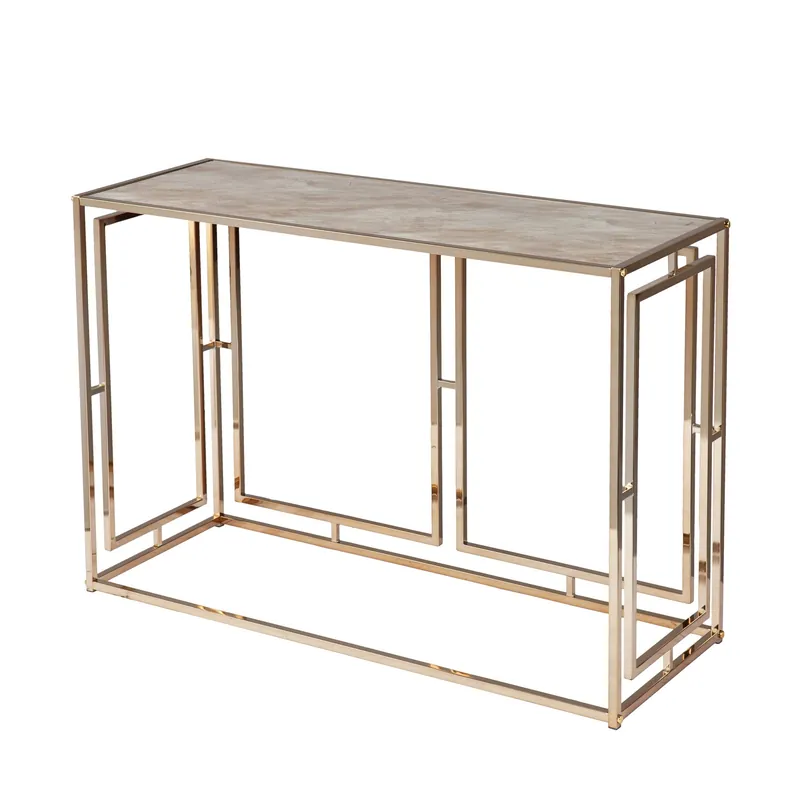 44" Champagne and Gold Faux Marble Frame Console Table By Homeroots Worldwide Shipping