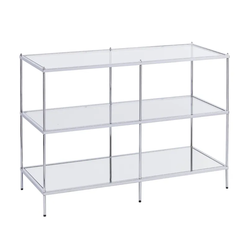 42" Clear and Silver Glass Mirrored Floor Shelf Console Table With Sto Reduced Price