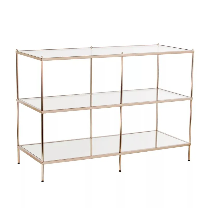 42" Clear and Gold Glass Mirrored Floor Shelf Console Table With Stora Best Choice