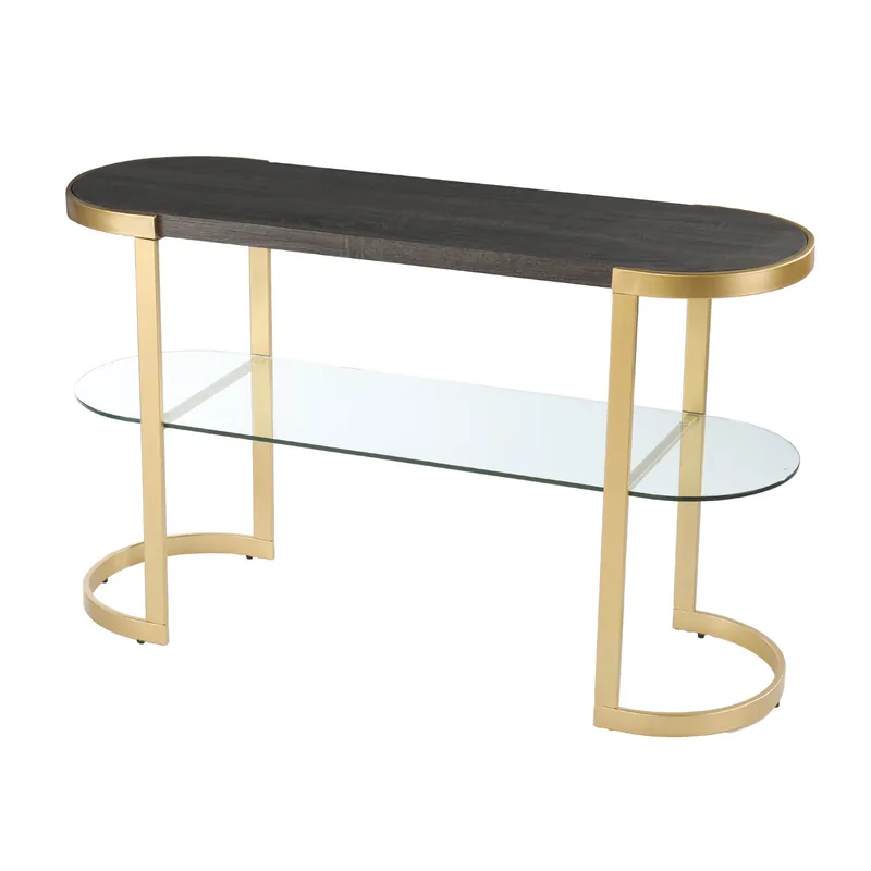 Premium 49" Gray and Gold Solid Wood Oval Sled Console Table With Storage By H