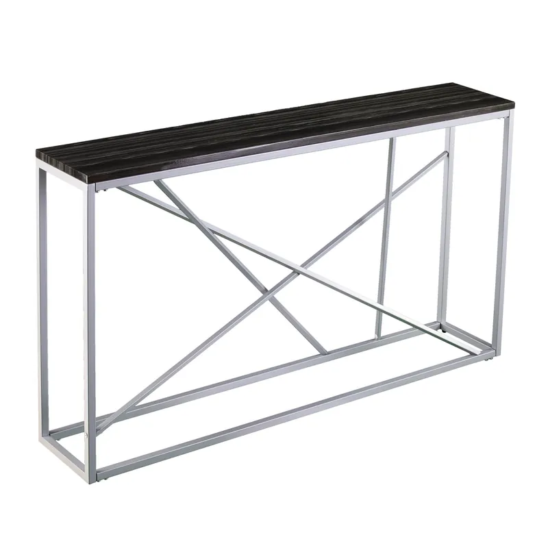 52" Black and Silver Faux Stone Frame Console Table By Homeroots Best Choice