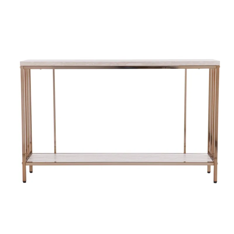 48" Champagne and Gold Faux Stone Floor Shelf Console Table With Stora Final Sale