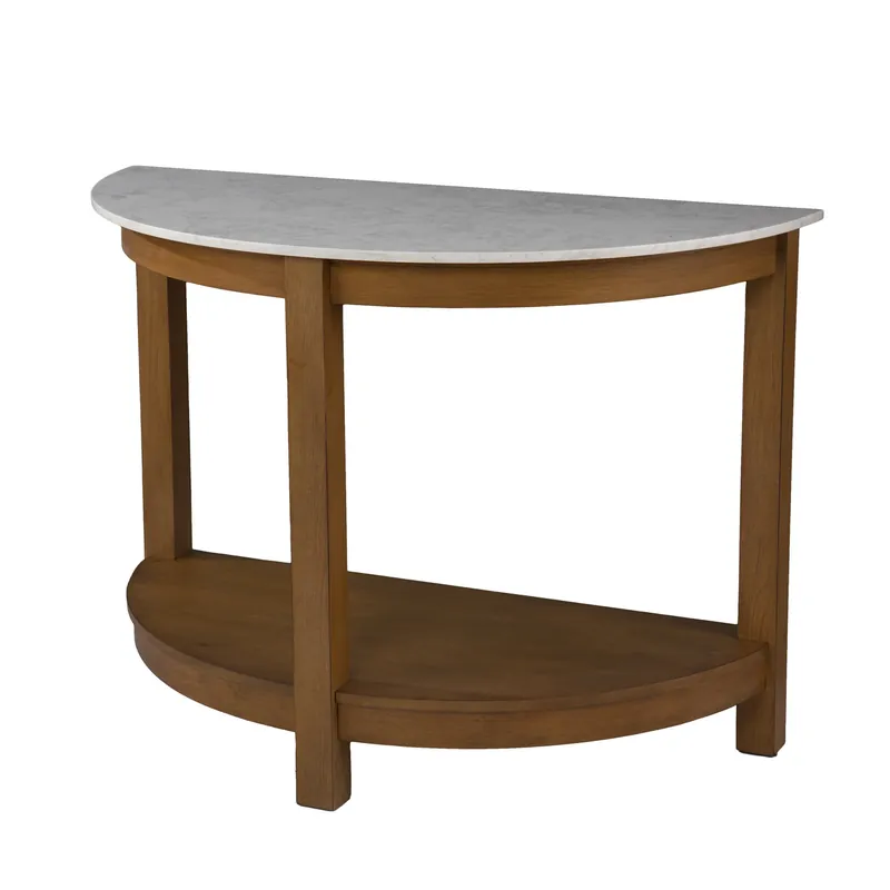 42" White and Natural Faux Marble Half Circle Three Leg Console Table Free Delivery