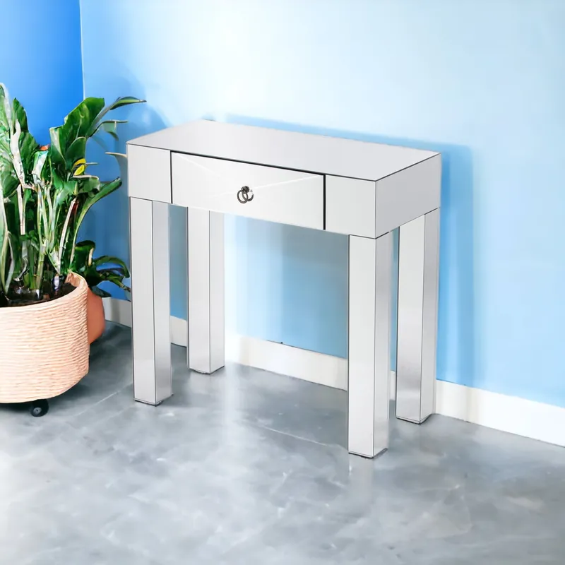 Place Order 31" Silver Mirrored Glass Console Table With Storage By Homeroots