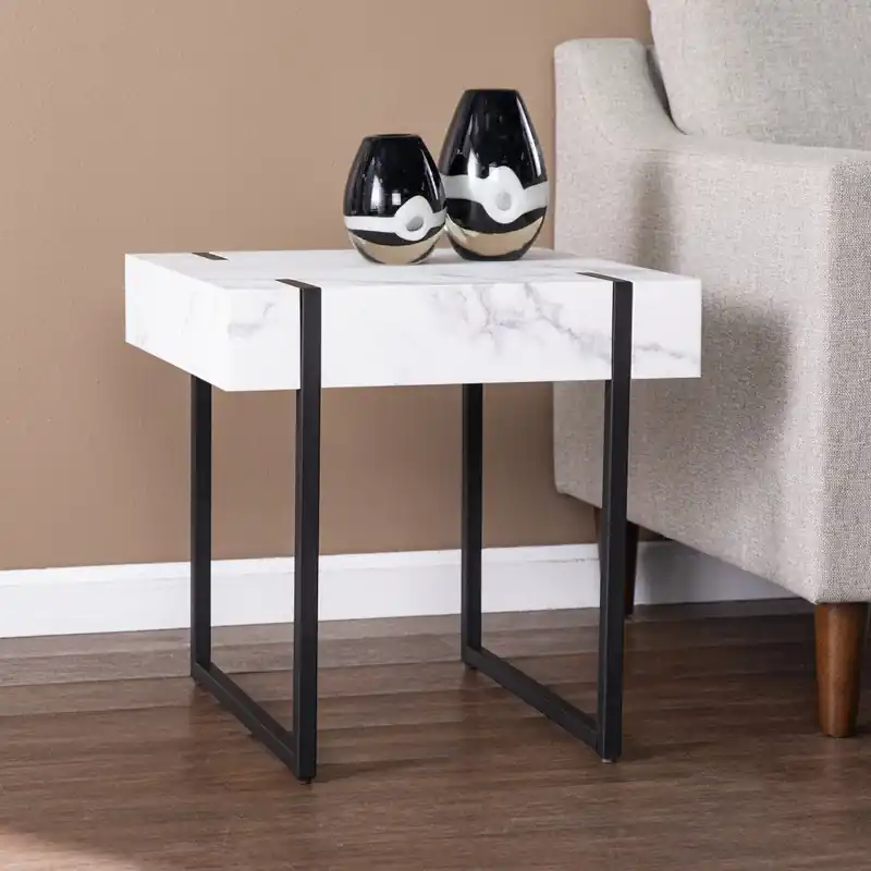 Money Back Guarantee 20" White Manufactured Wood And Iron Square End Table By Homeroots