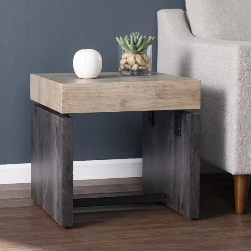 Discount 20" Natural Wood Manufactured Wood And Iron Square End Table By Homero