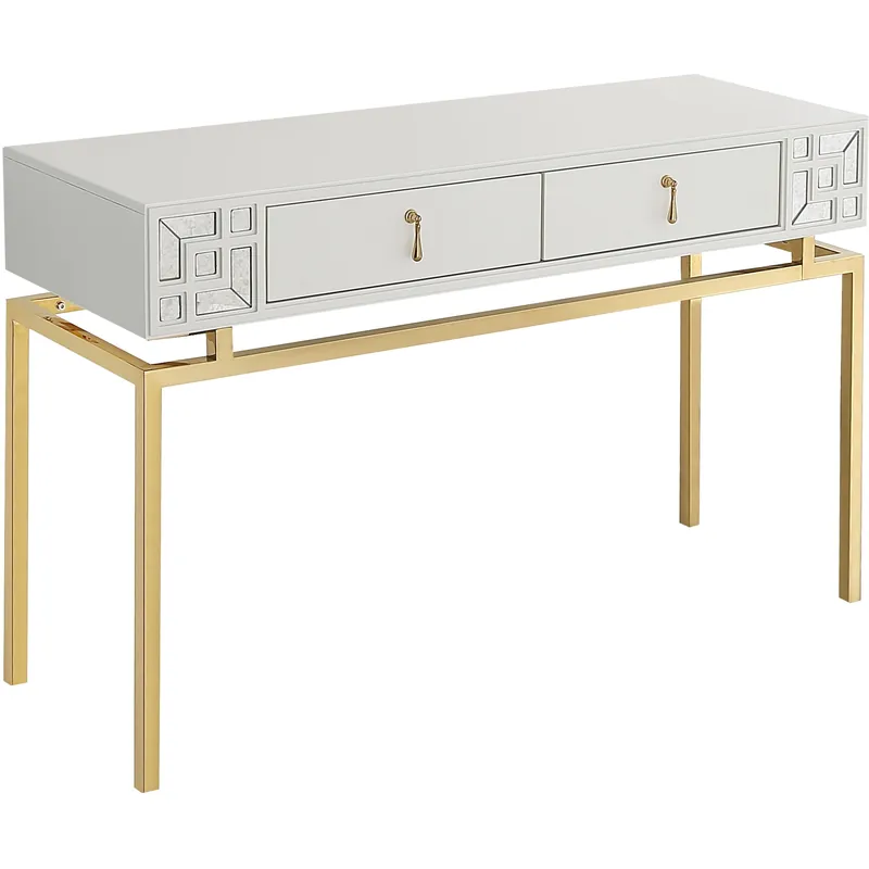 Sale 47" White and Gold Wood and Manufactured Wood Blend Mirrored Console T