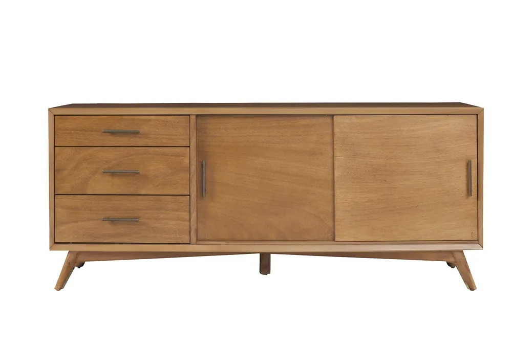 64" Wood Brown Mahogany Solids & Okoume Veneer Open shelving TV Stand Professional Grade