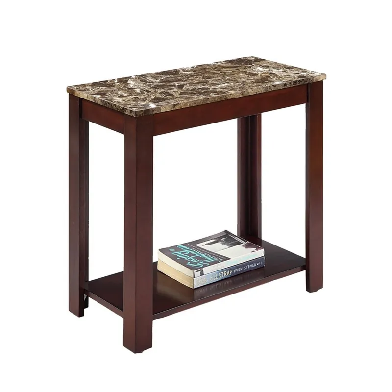 24" Brown Faux Marble End Table With Shelf By Homeroots Bargain