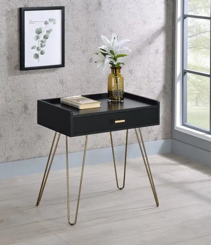 24" Gold And Black Modern Rectangular End Table With Drawer By Homeroo Wholesale