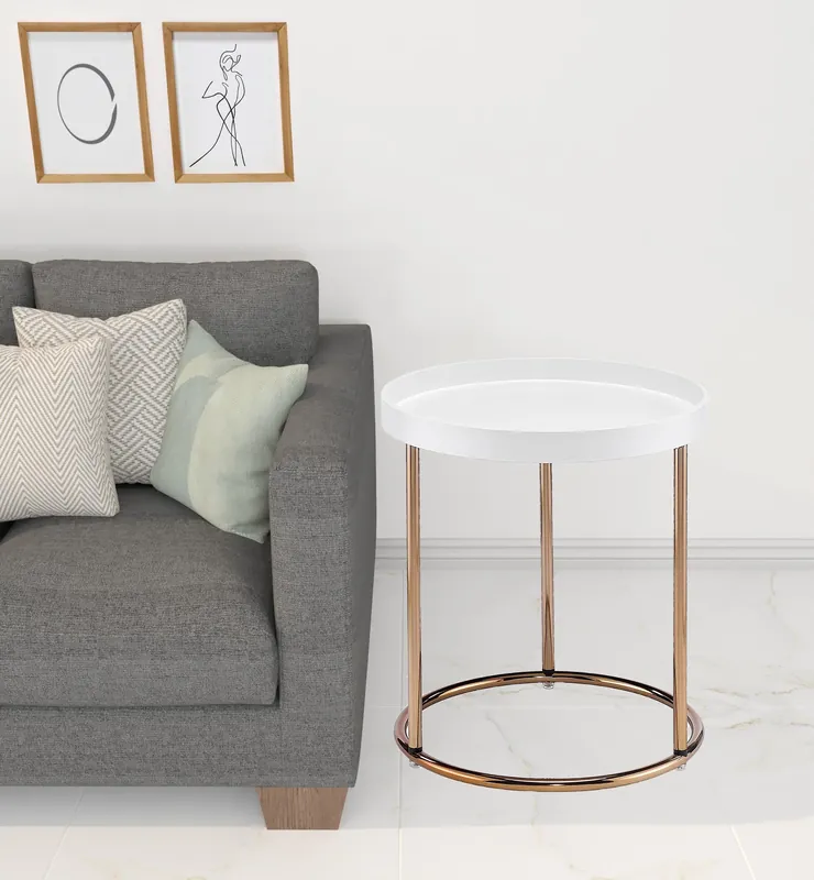 22" Copper And White Solid Wood And Steel Round End Table By Homeroots Worldwide Shipping